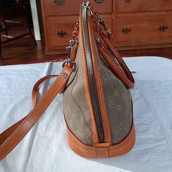 Vtg Dooney & Bourke Satchel Domed Shoulder Strap Leather & Canvas Monogram 80s - Picture 5 of 11
